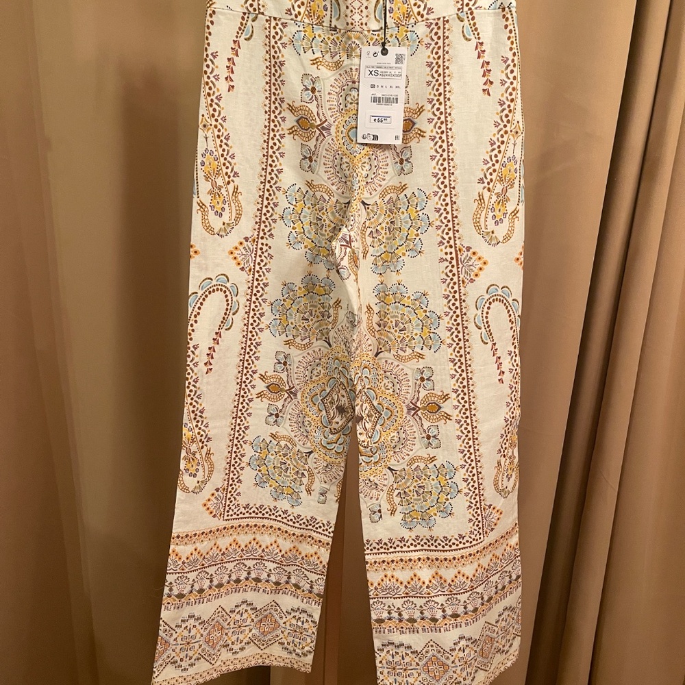 NEW! ZARA WOMAN PRINTED LINEN BLEND BLAZER + PANTS SET Size XS NWT! - Picture 9 of 15